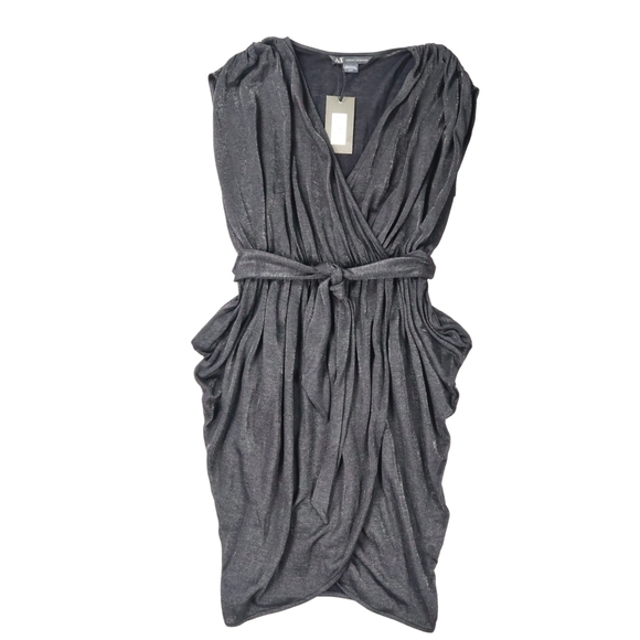 Armani Exchange Dresses & Skirts - Armani Exchange  Dress Black Mettalic Draped Gathered Belt Size XS